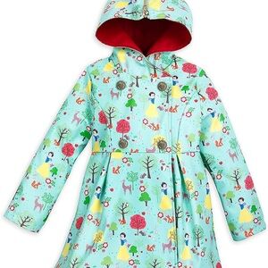 Snow White Rain Coat kids size 5/6 doubled breast gold snap closure hood zips